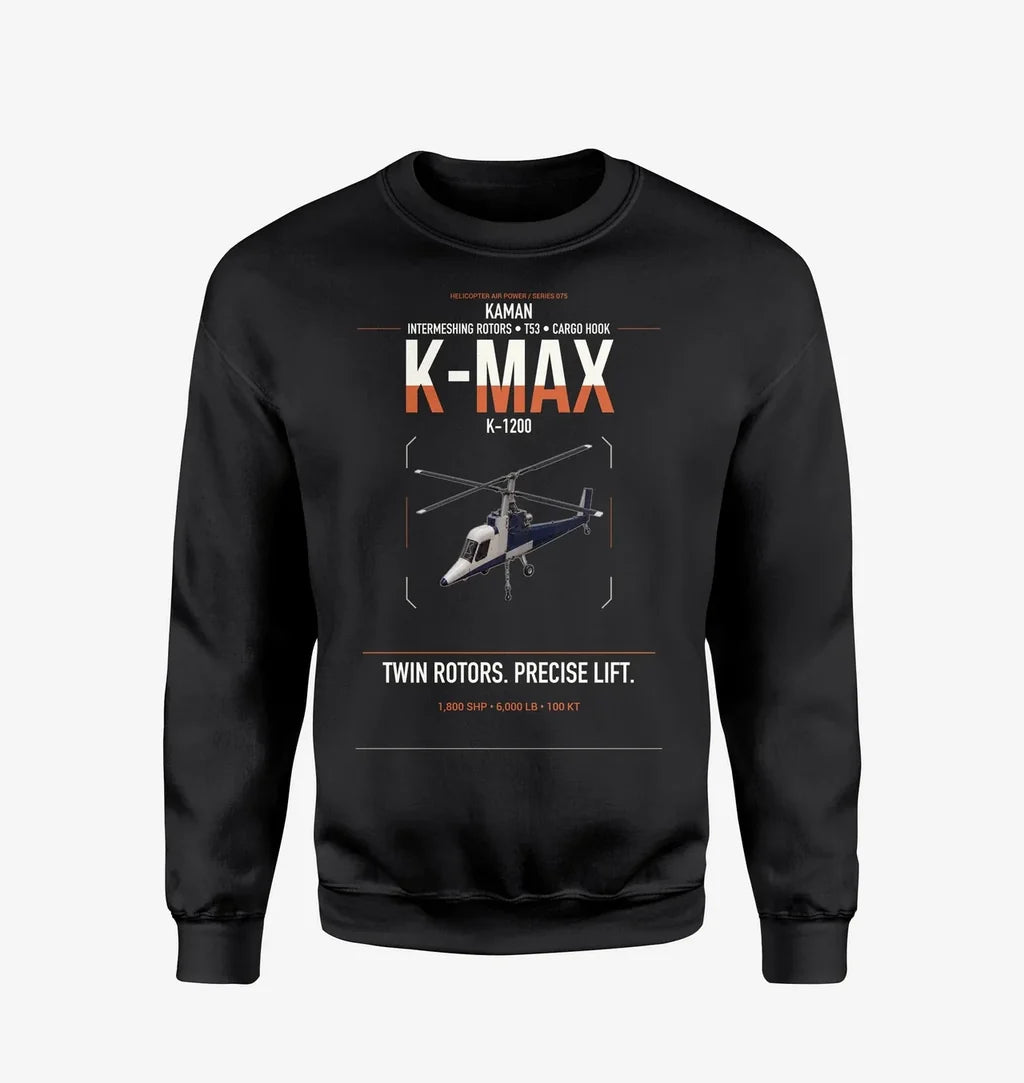 Kaman K-1200 K-MAX design on black sweatshirt