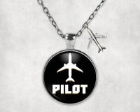 Thumbnail for Pilot & Circle aviation-themed necklace, polished stainless steel.