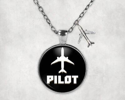 Pilot & Circle aviation-themed necklace, polished stainless steel.