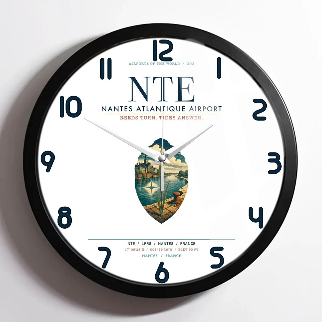 Nantes Atlantique Airport (NTE) design on white framed wall clock