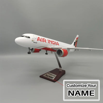 Side view of Air India Airbus A320neo Airplane Model (47CM) aviation LED model airplane in diecast metal with LED lighting.