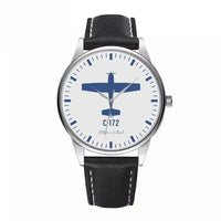 Thumbnail for Cessna C-172 aviation watch with leather strap, leather strap body with engraved detail.