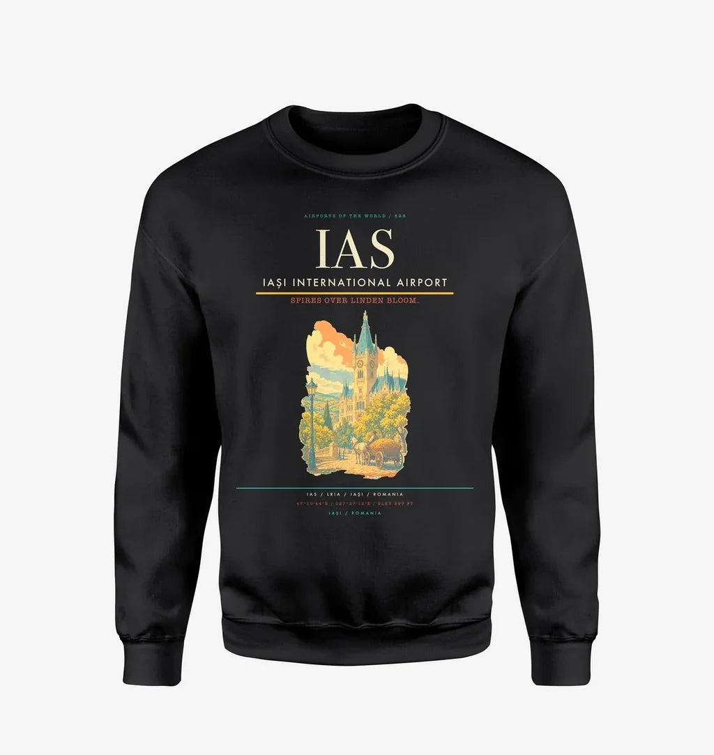Iași International Airport (IAS) design on black sweatshirt