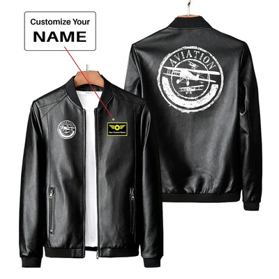 Aviation Lovers PU aviation design printed on genuine leather with quilted lining leather jacket.