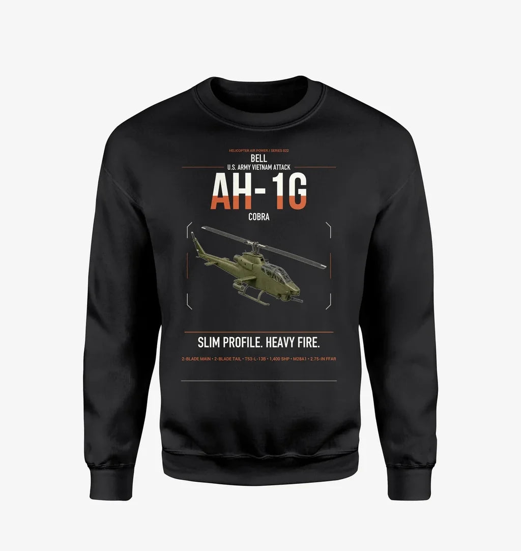 Bell AH-1G Cobra design on black sweatshirt