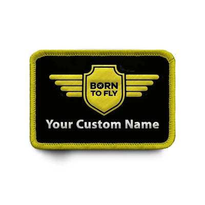 Custom Name Badge 5 (Born To Fly) & Embroidered aviation design patch in embroidered fabric.