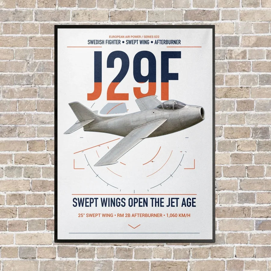 Saab J 29F Tunnan vertical canvas print - framed - white background