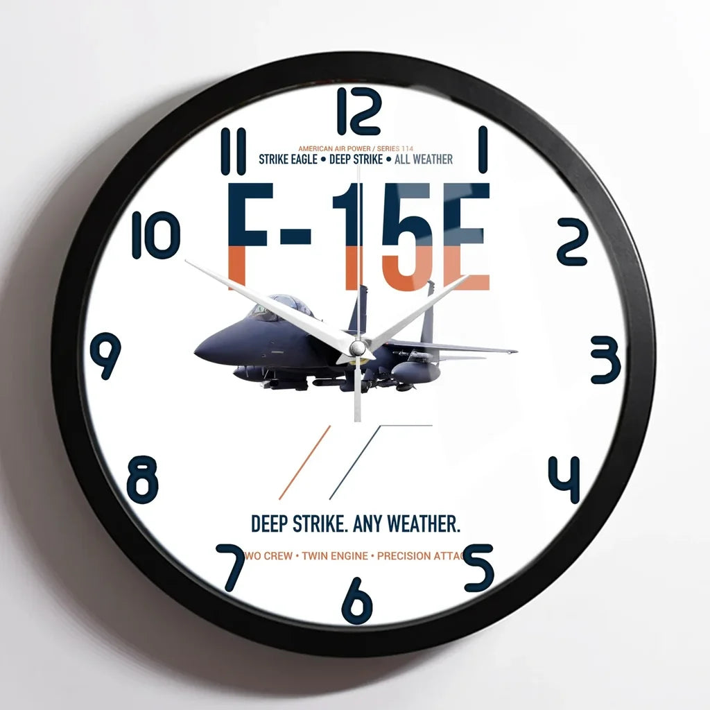 F-15E Strike Eagle Deep Strike Any Weather design on white framed wall clock