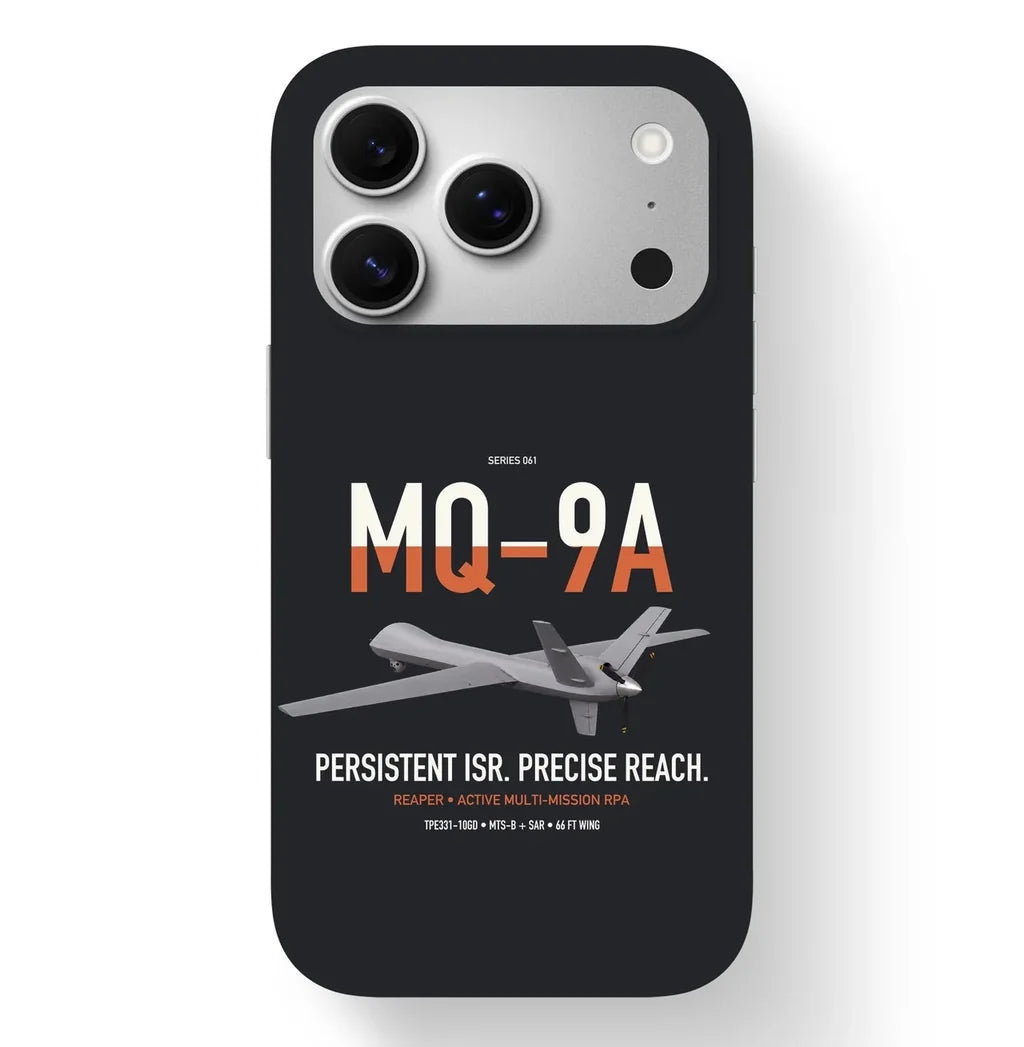 MQ-9A Reaper design on black magsafe iphone case, for iPhone 17 Pro