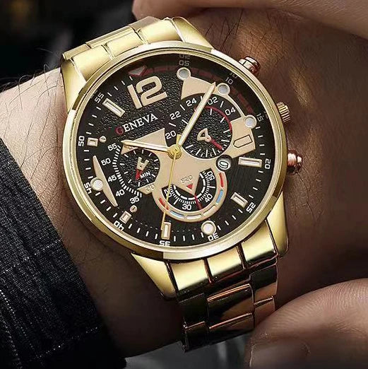 Fashion Men Stainless Steel Watch Luxury Calendar Quartz Wristwatch Business aviation pilot watch, stainless steel body with.