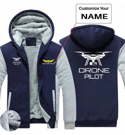 Drone Pilot aviation design printed on soft cotton blend zipped sweatshirt.