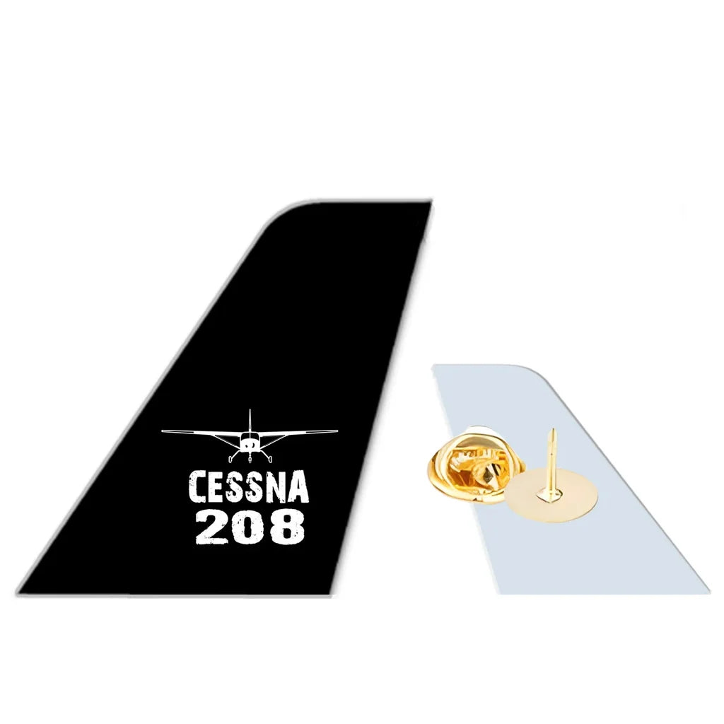 Cessna 208 & Plane aviation design tail-shape badge pin in polished alloy.