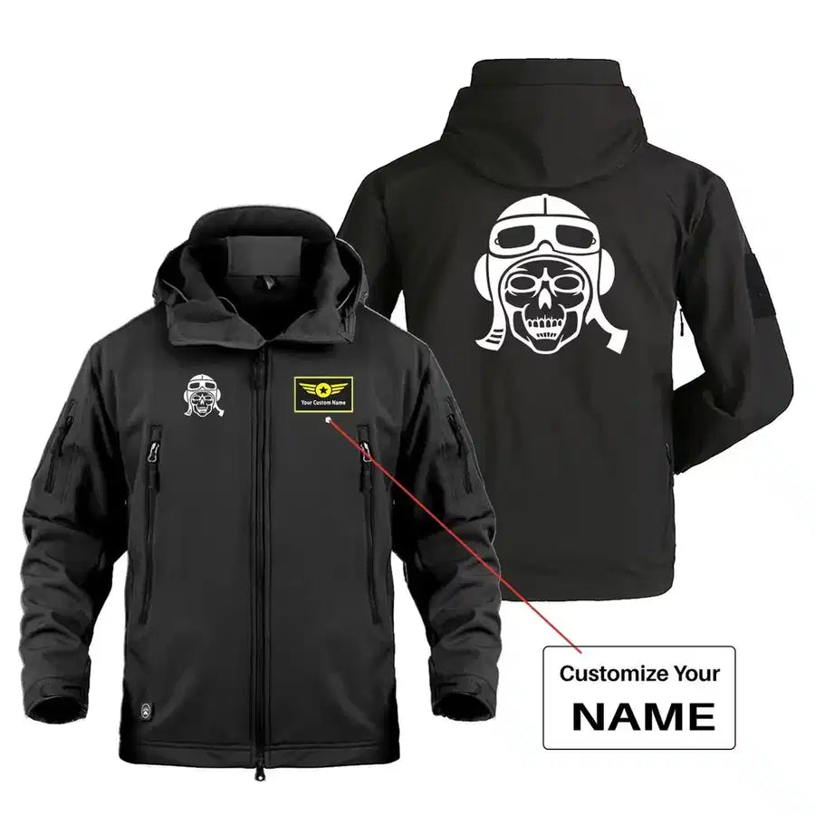 Skeleton Pilot Military Jackets (Customizable) aviation design printed on heavy cotton shell with field-style pockets militar.