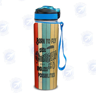 Colourful Born To Fly 2 Sports aviation design on sport kettle, insulated bottle with sport spout.