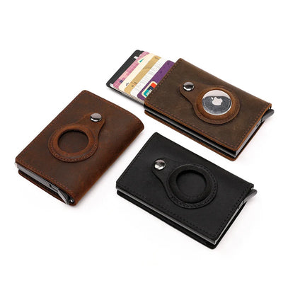 Retro PU-Rfid Card Holder for Apple aviation print AirTag case, fits AirTag.