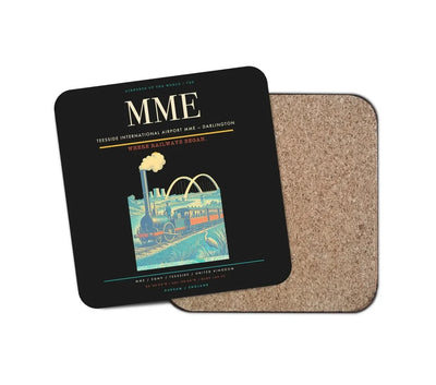 Teesside International Airport (MME) design on black 1 piece coaster