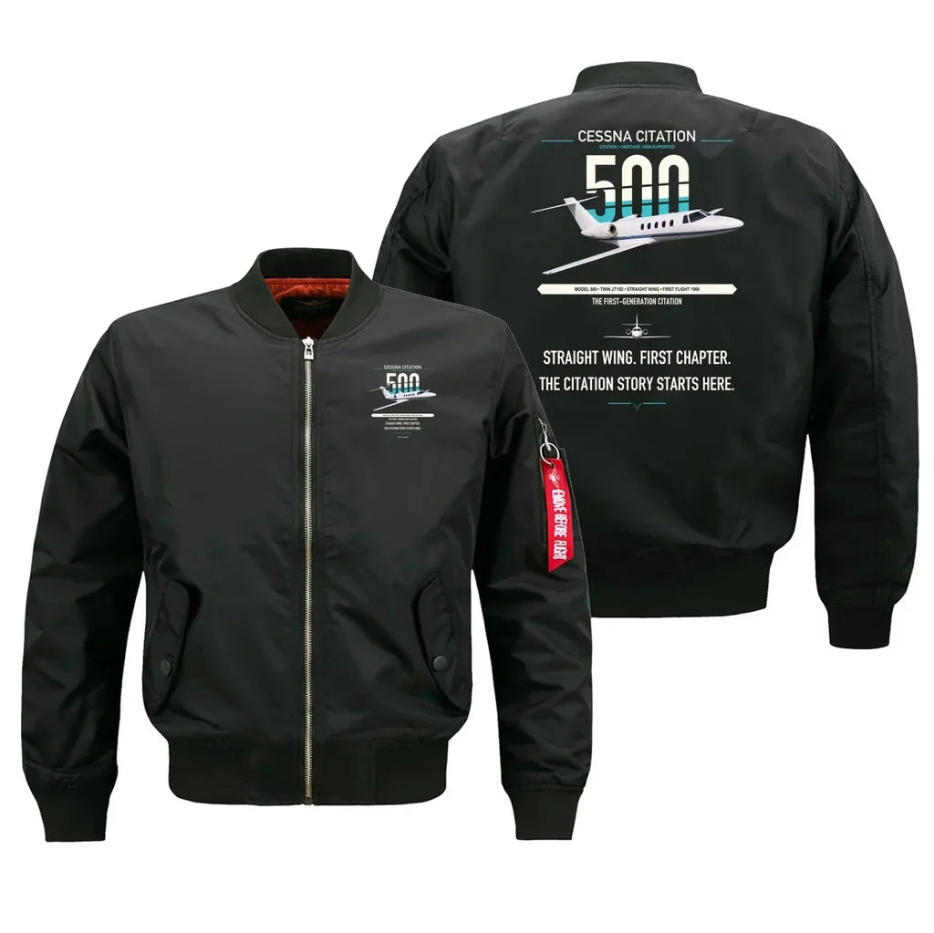 Cessna Citation 500 - Citation I design on black bomber jacket, double-side print