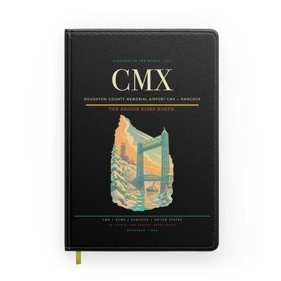 Houghton County Memorial Airport (CMX) design on black notebook