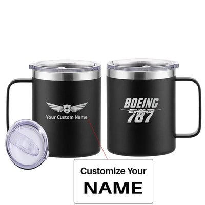Amazing Boeing 787 aviation design on laser-engraved mug, permanent laser engraving on stainless.