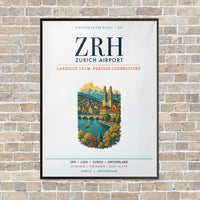 Thumbnail for Zurich Airport ZRH vertical canvas print - framed - white background