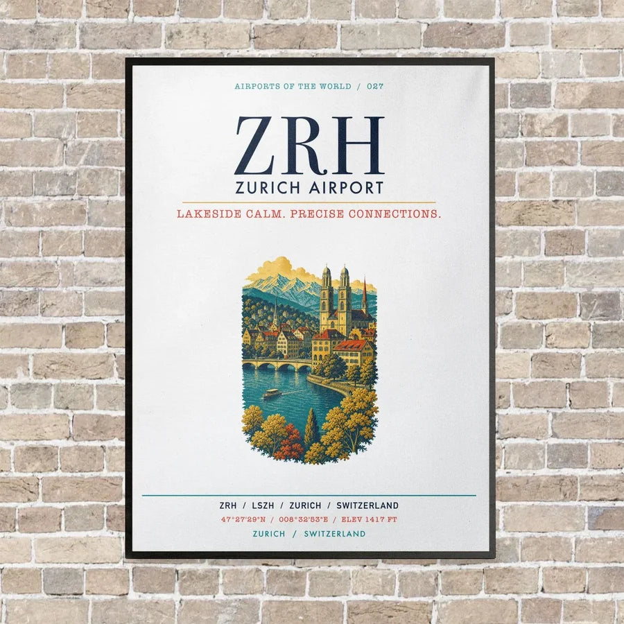 Zurich Airport ZRH vertical canvas print - framed - white background