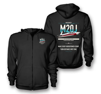 Mooney M20J 201 design on black premium zipped hoodie, double-side print