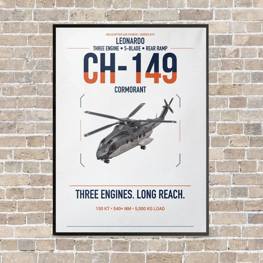 Leonardo CH-149 Cormorant vertical canvas print - framed - white background