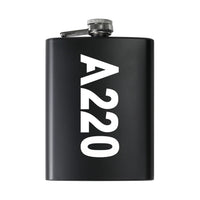 Thumbnail for Airbus A220 Text aviation design on stainless hip flask, compact pocket-size flask.