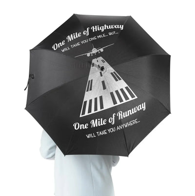 One Mile of Runway Will Take you Anywhere aviation design on windproof polyester umbrella.
