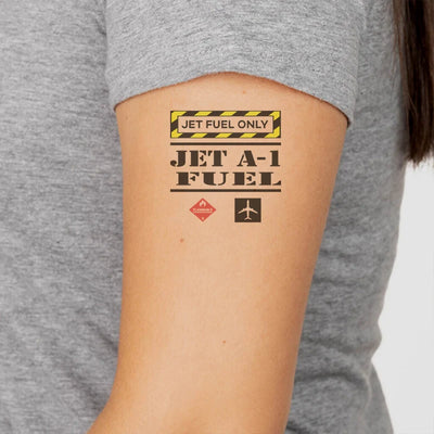 Jet Fuel Only aviation temporary tattoo in skin-safe adhesive paper.