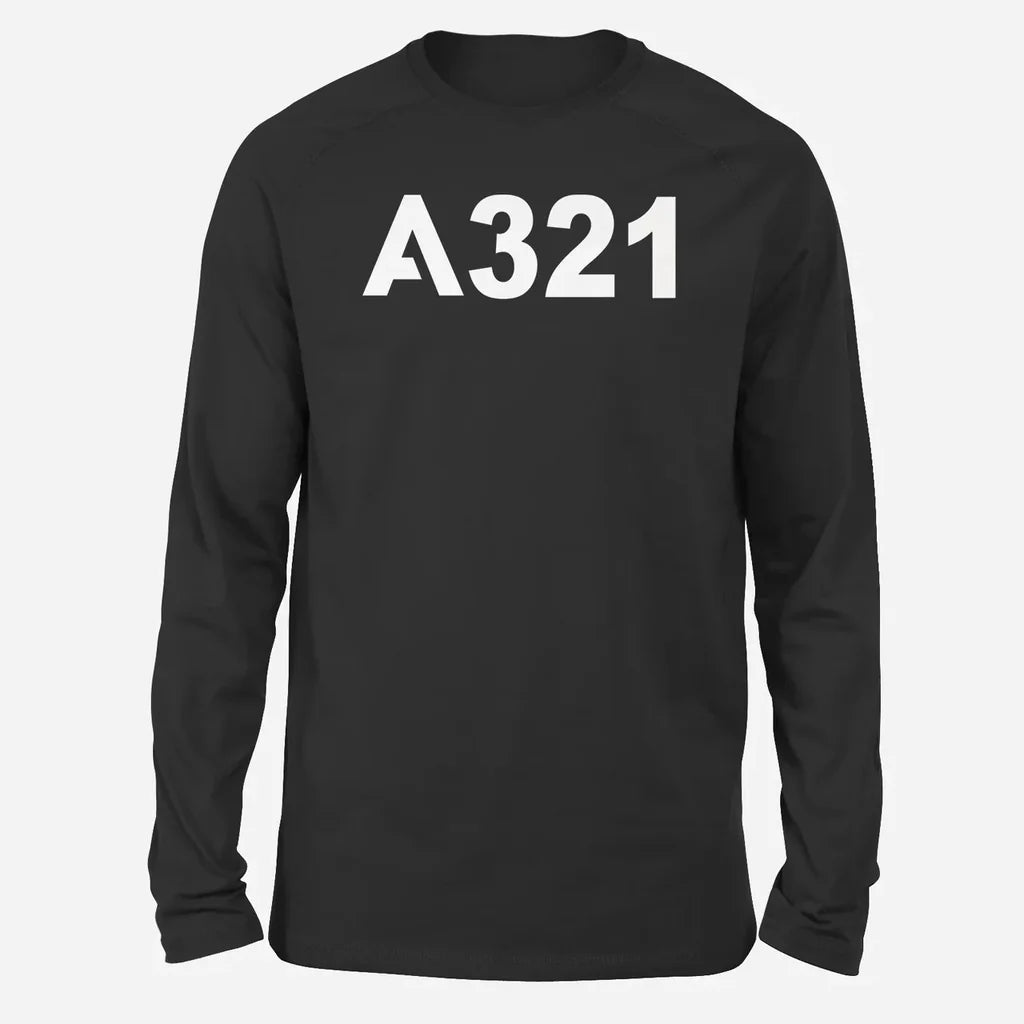 Airbus A321 Flat Text Long-Sleeve aviation design printed on soft cotton long-sleeve T-shirt.