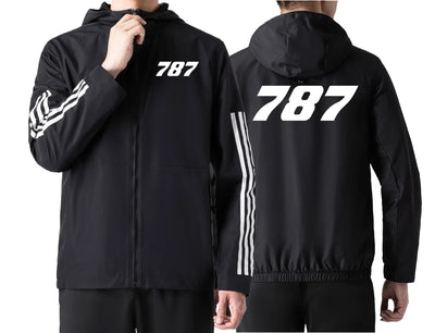Boeing 787 Flat Text Sport Style aviation design printed on lightweight windproof shell windbreaker.