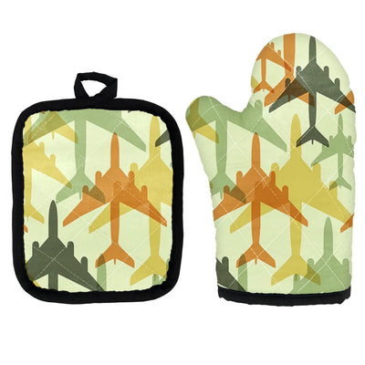 Seamless Colourful Airplanes Kitchen Glove & Holder aviation design on durable fabric with insulated lining kitchen glove holder.
