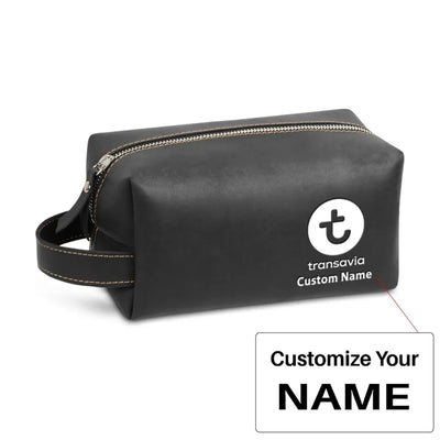 Transavia France Airlines Leather Clutch aviation leather clutch toiletry bag in leather.
