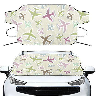 Seamless 3D Airplanes Car aviation design on car windshield cover.