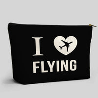 Thumbnail for I Love Flying aviation design zipper pouch, durable polyester construction.