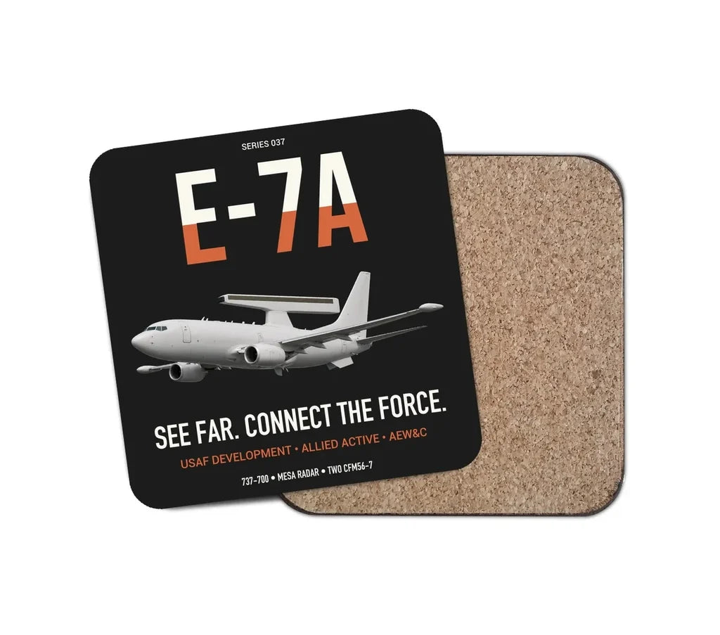E-7A Wedgetail design on black 1 piece coaster