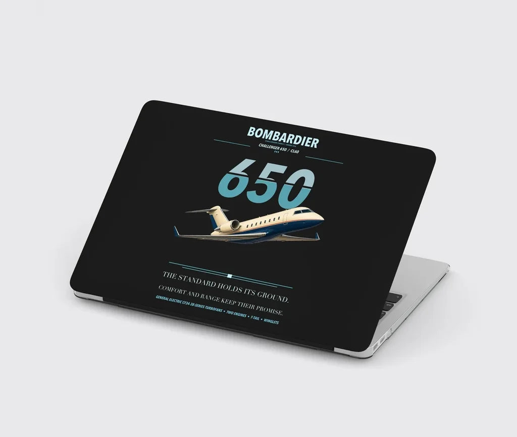 Bombardier Challenger 650 design on black MacBook case