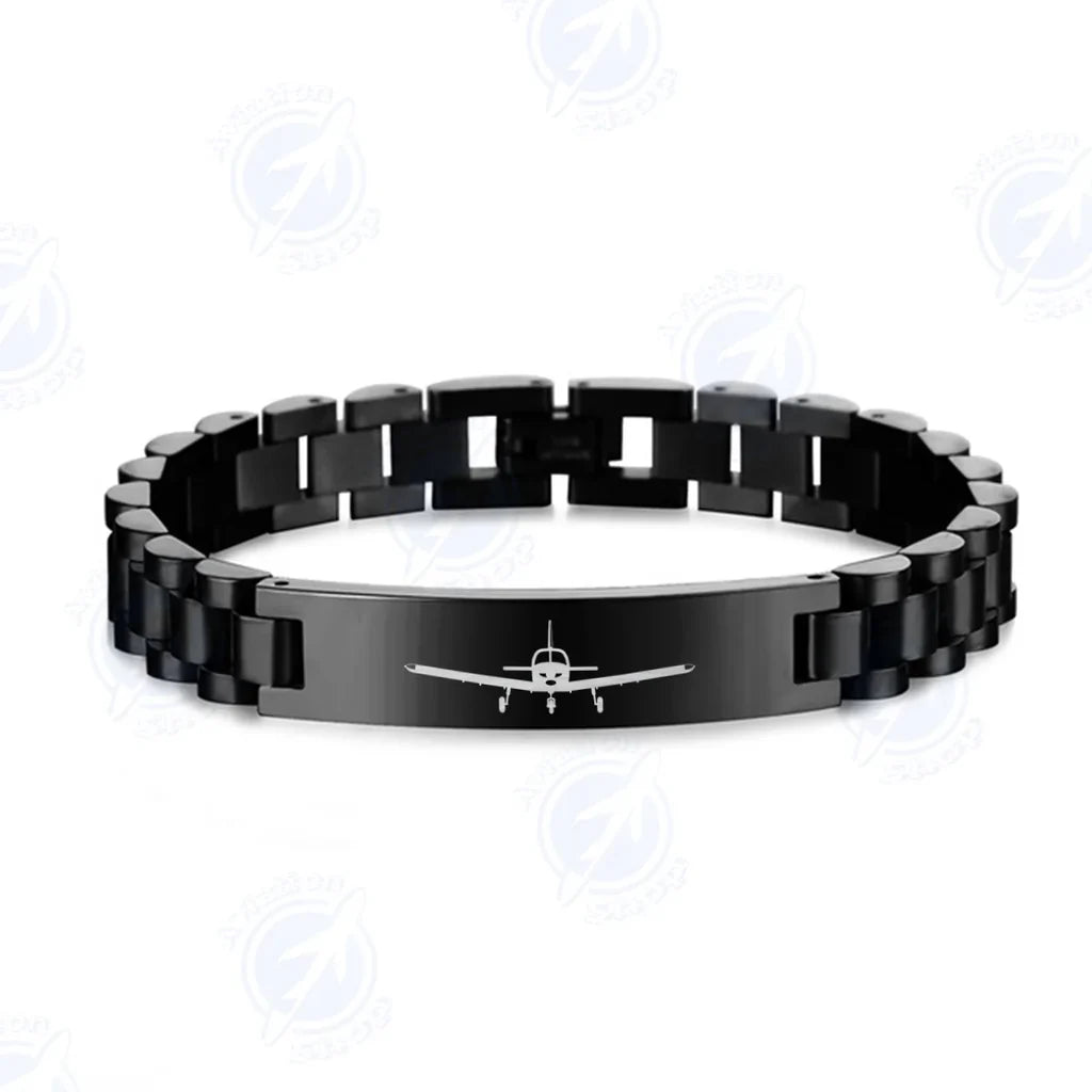 Piper PA28 Silhouette Plane aviation-themed chain bracelet, polished stainless steel.