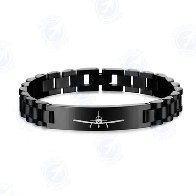 Piper PA28 Silhouette Plane aviation-themed chain bracelet, polished stainless steel.