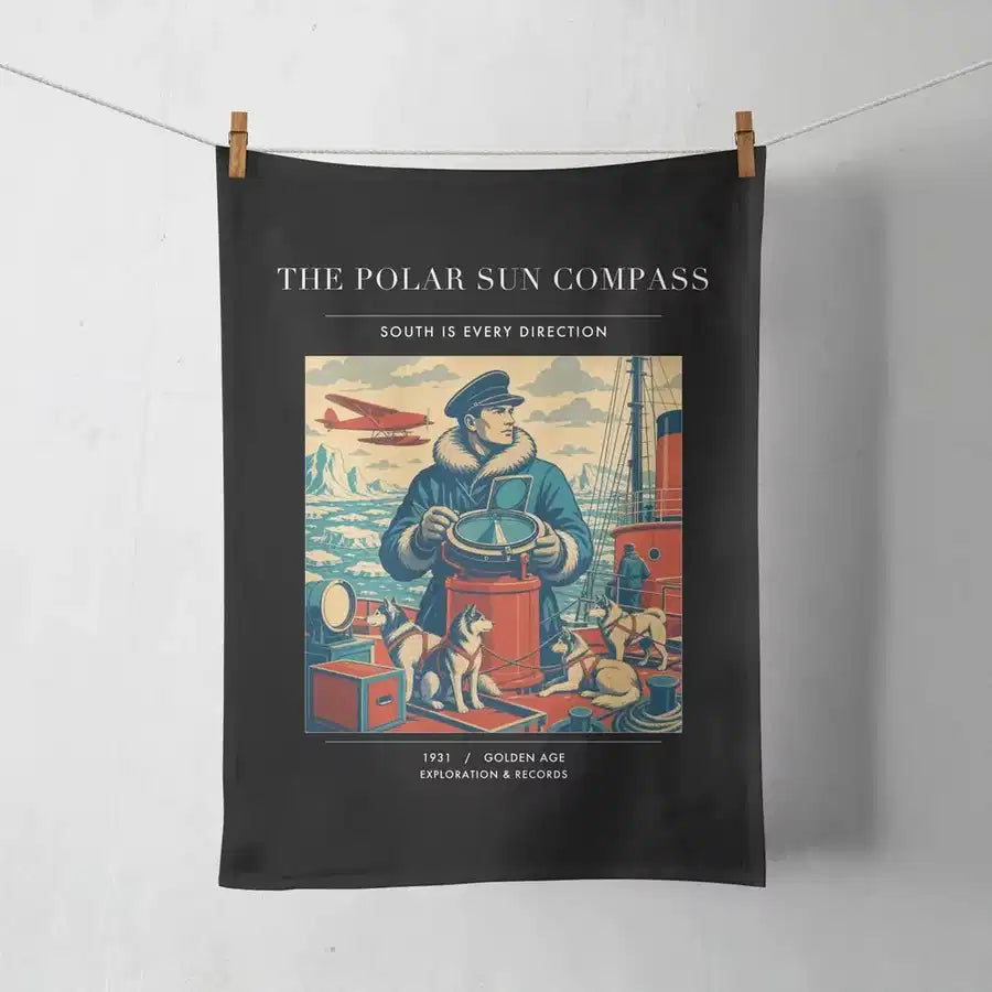 VINTAGE G4204 - The Polar Sun Compass - Designed Towels design on black