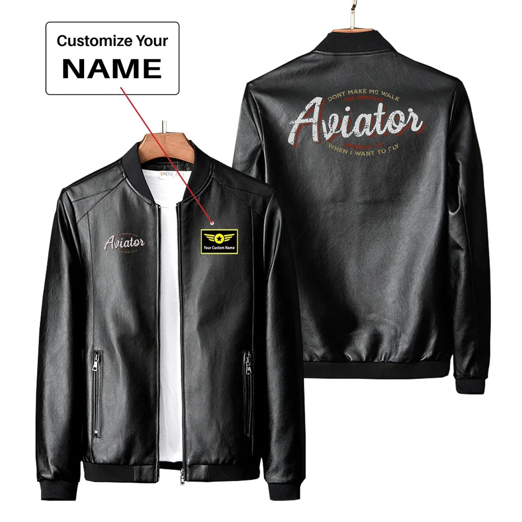 Aviator - Dont Make Me Walk PU aviation design printed on genuine leather with quilted lining leather jacket.