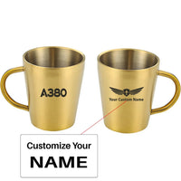 Thumbnail for Airbus A380 Flat Text aviation design on stainless coffee mug, durable stainless steel construction.