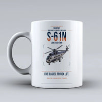 Thumbnail for Sikorsky S-61N design on white ceramic mug, double-side print