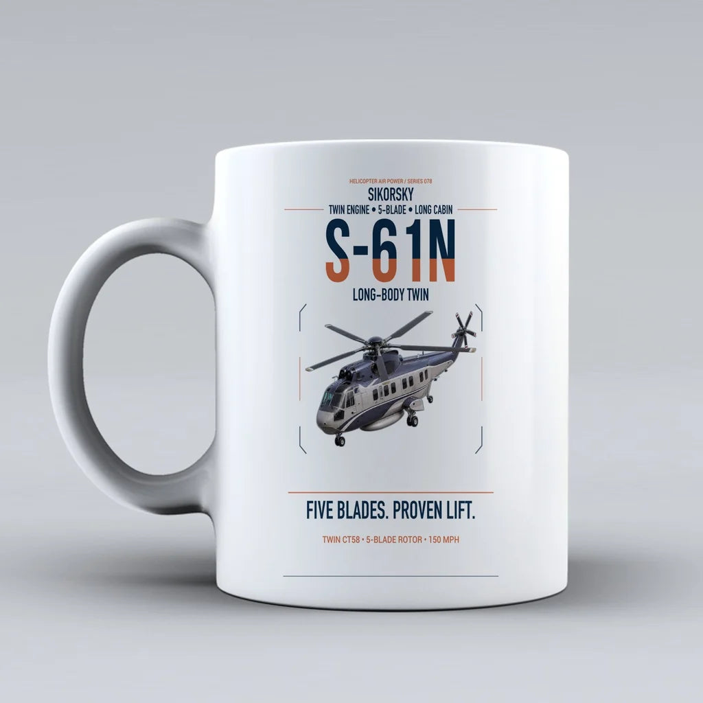 Sikorsky S-61N design on white ceramic mug, double-side print