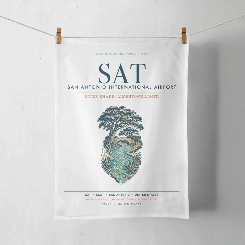 San Antonio International Airport (SAT) design on white towel