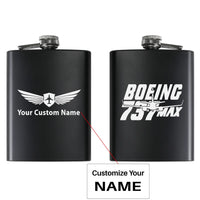Thumbnail for Amazing 737 Max aviation design on stainless hip flask, compact pocket-size flask.