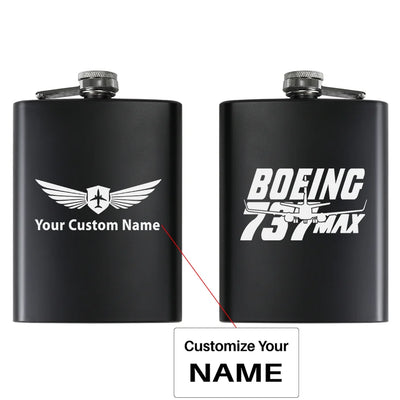 Amazing 737 Max aviation design on stainless hip flask, compact pocket-size flask.
