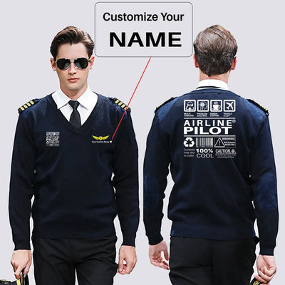 Airline Pilot Label aviation design on premium wool blend wool pilot sweater.