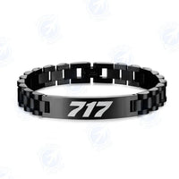 Thumbnail for Side view of Boeing 717 Flat Text aviation chain bracelet in stainless steel, polished finish.
